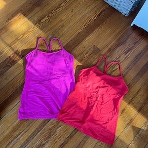 Set of Two Lululemon Y Tanks - Pink & Red - Size 8